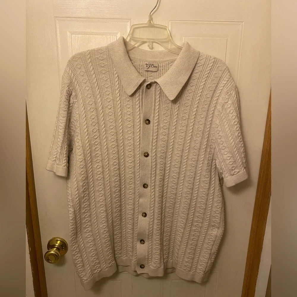 J. Crew Cream Guernsey Cable Knit Polo Sweater